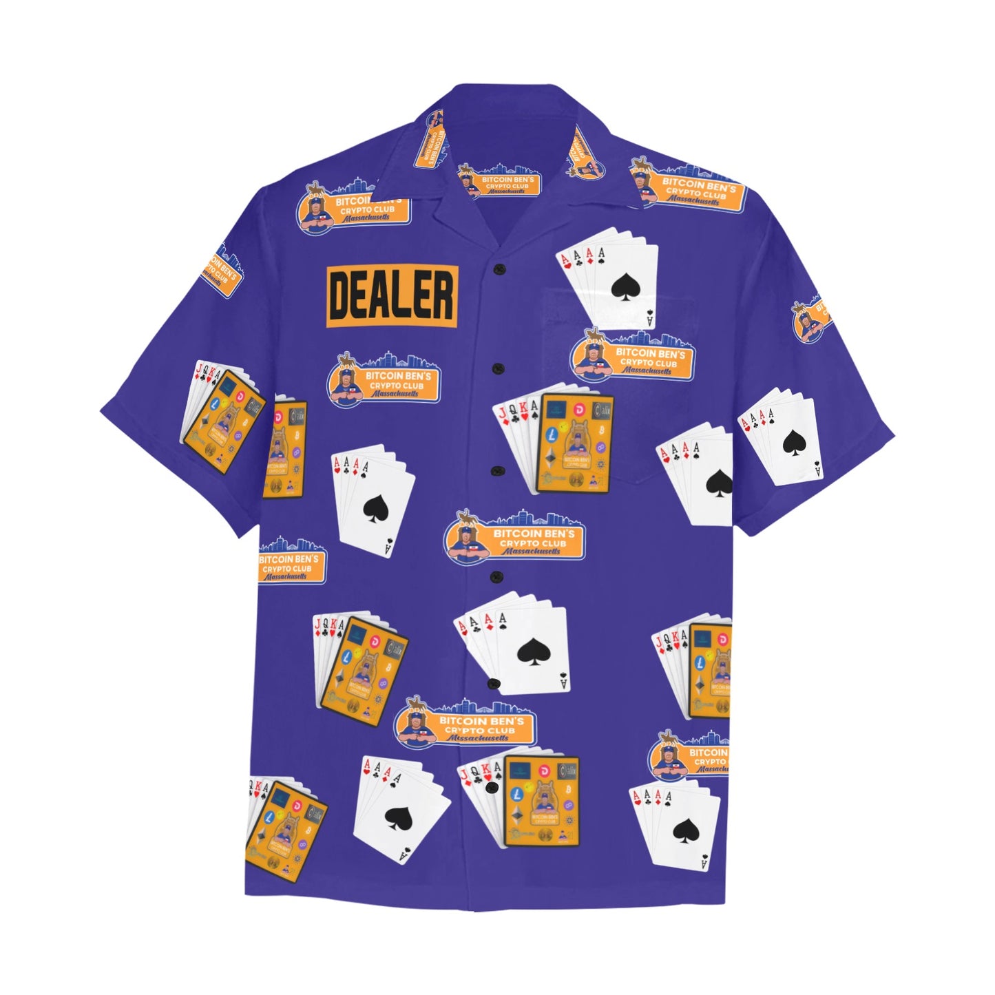 BBCC Massachusetts Dealer Bitcoin Ben Shirt Navy Hawaiian Shirt with Chest Pocket&Merged Design (T58)