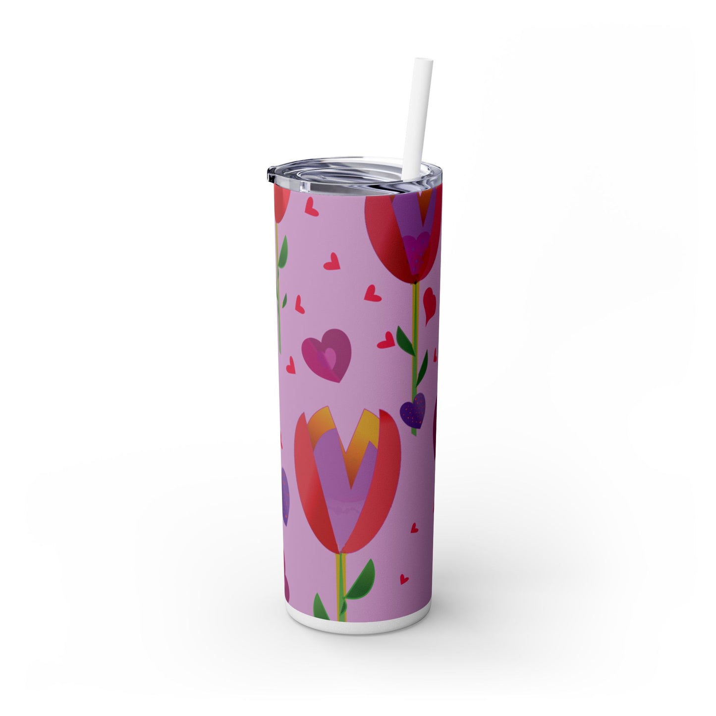 Tulips and Hearts Wild Skinny Tumbler with Straw, 20oz