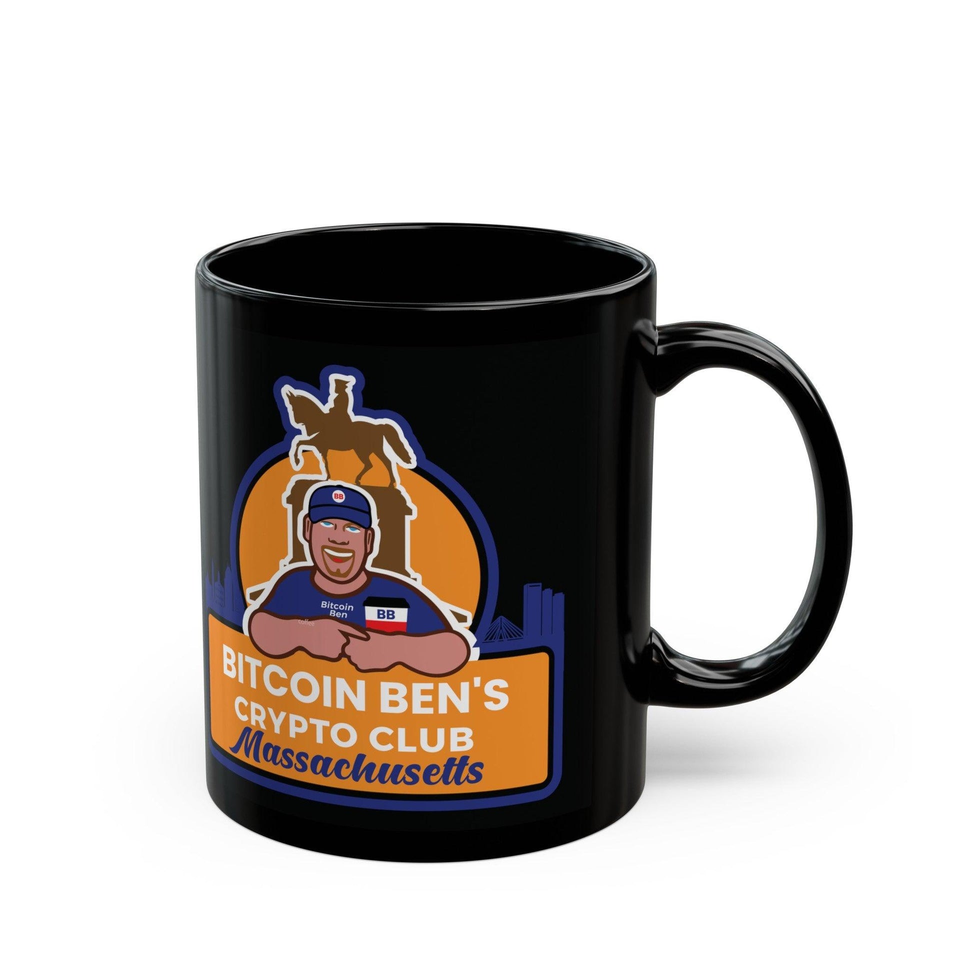 Bitcoin Ben Mass Crypto Vertical Logo Club Black Mug (11oz) - Miniaday Designs, LLC.