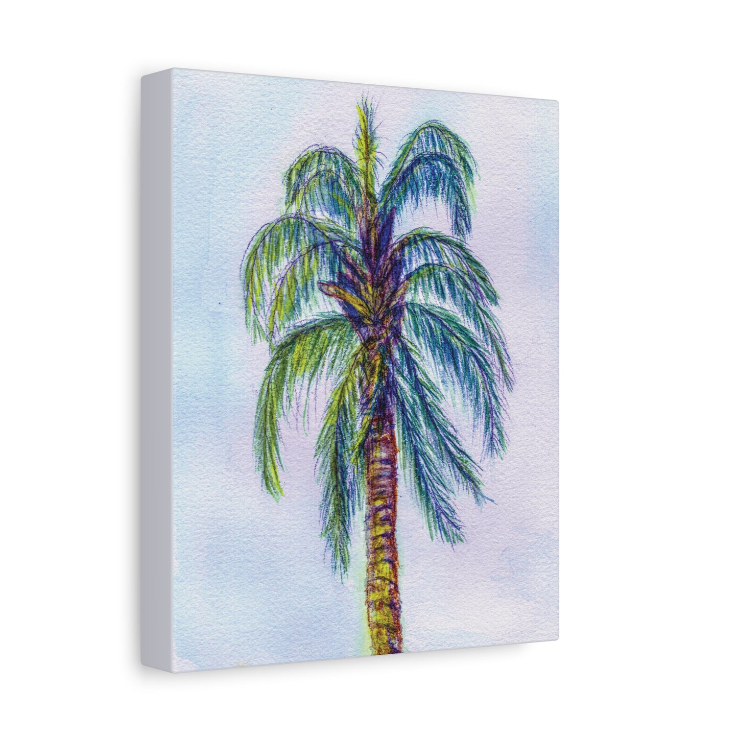 Hand Painted Watercolor Queen Palm Signed Matte Canvas, Stretched, 1.25"