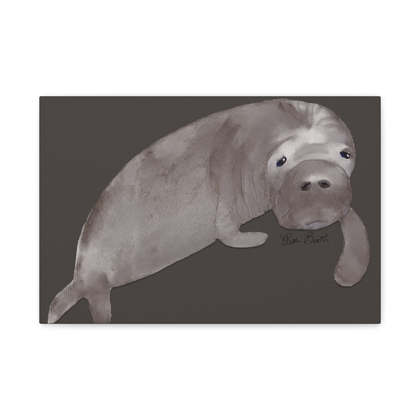 Sweet Hand Painted Manatee Signed Matte Canvas, Stretched, 1.25"