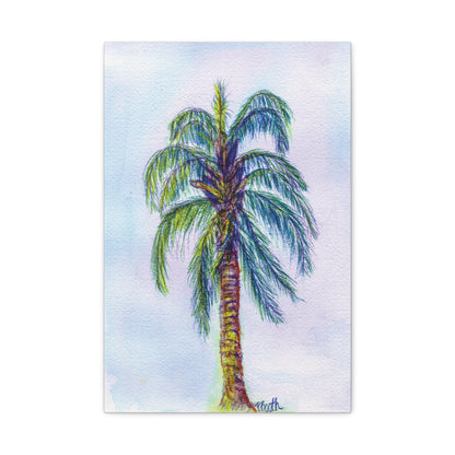 Hand Painted Watercolor Queen Palm Signed Matte Canvas, Stretched, 1.25"