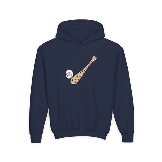 Patriotic Baseball and Bat Youth Heavy Blend Hooded Sweatshirt