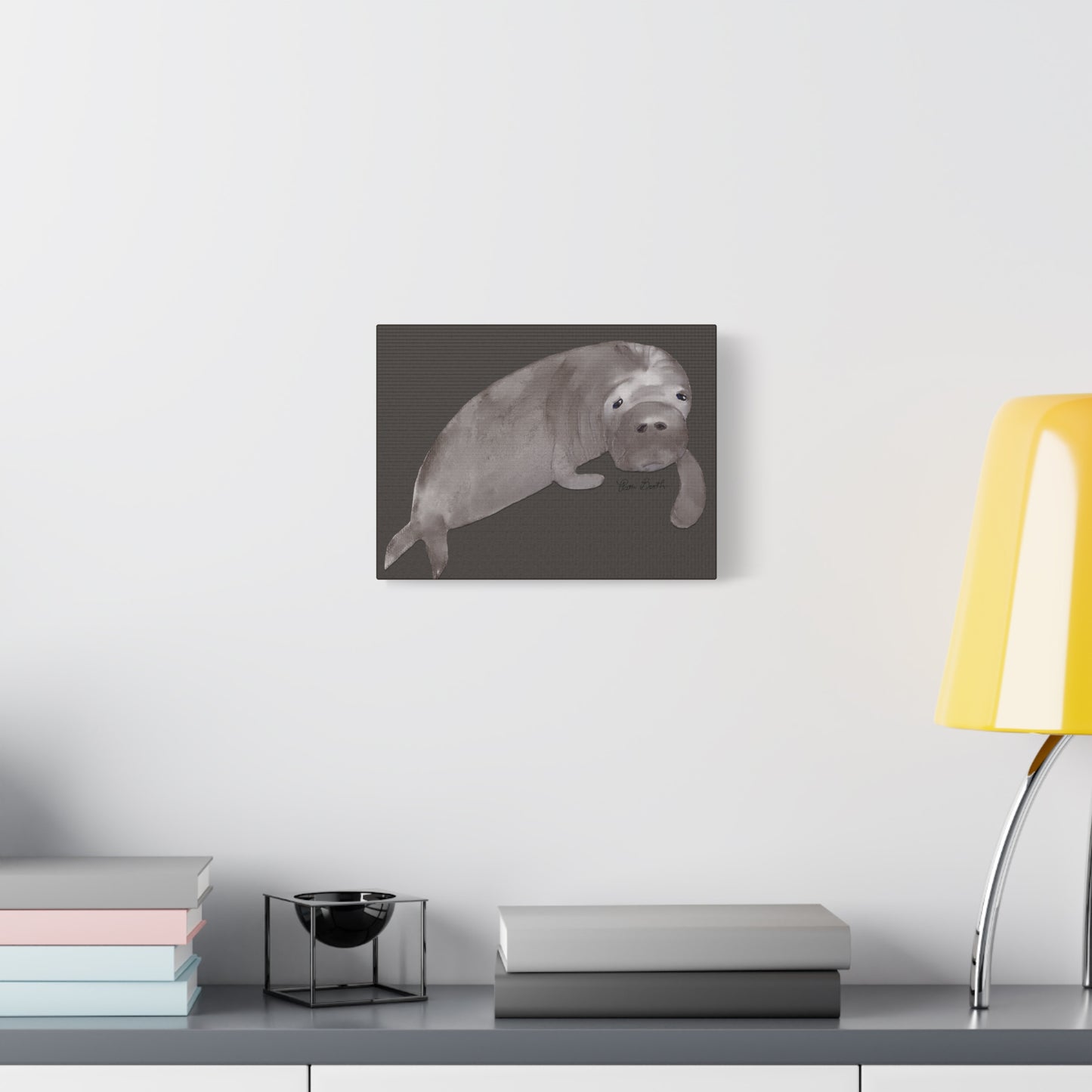 Sweet Hand Painted Manatee Signed Matte Canvas, Stretched, 1.25"