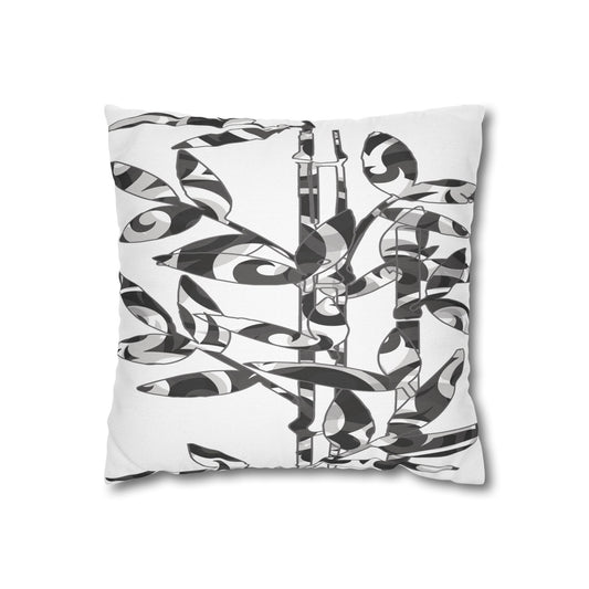 Calico Bamboo in Black Spun Polyester Square Pillowcase