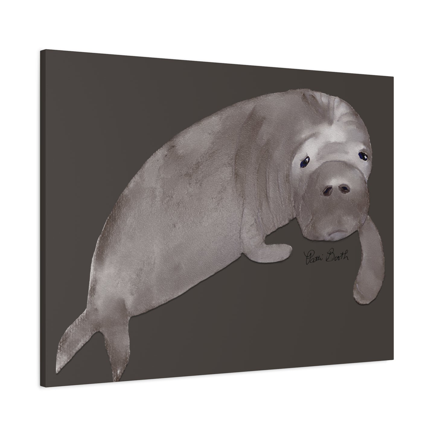 Sweet Hand Painted Manatee Signed Matte Canvas, Stretched, 1.25"