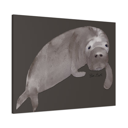 Sweet Hand Painted Manatee Signed Matte Canvas, Stretched, 1.25"