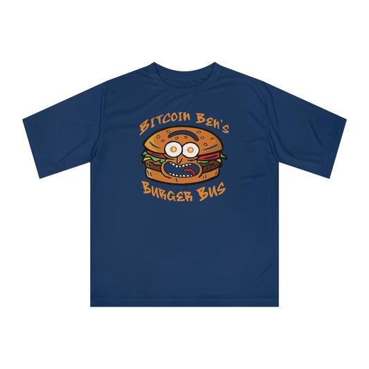 Miniaday Designs Bitcoin Ben Burger Bus Athletic Fit Unisex Zone Performance T-shirt - Miniaday Designs, LLC.