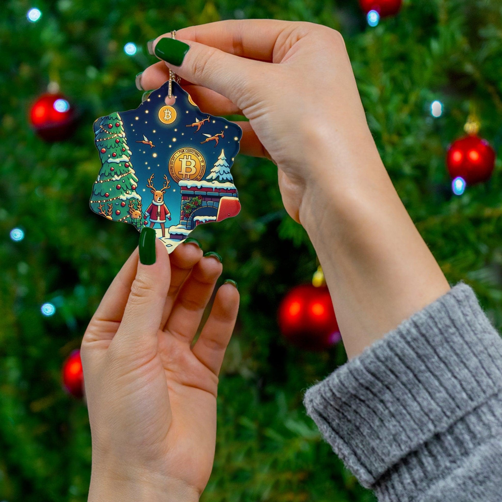 Bitcoin ChristmasCeramic Ornament, 4 Shapes - Miniaday Designs, LLC.