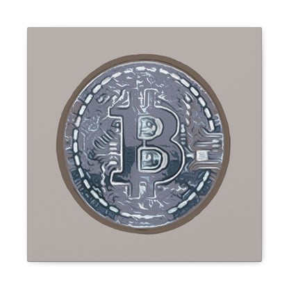 Hand Painted Bitcoin Blue on Brown Matte Canvas, Stretched, 1.25"