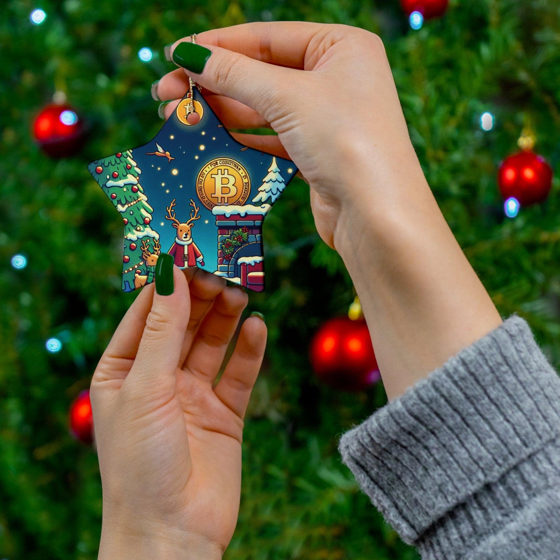 Bitcoin ChristmasCeramic Ornament, 4 Shapes - Miniaday Designs, LLC.