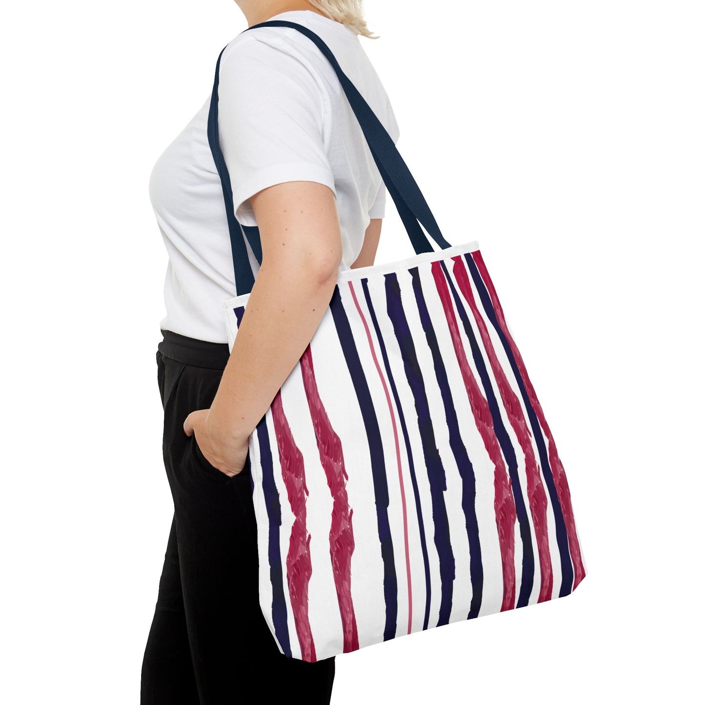 Patriotic Hand Drawn Red White and Blue StripesTote Bag (AOP)
