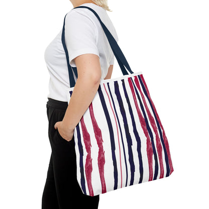 Patriotic Hand Drawn Red White and Blue StripesTote Bag (AOP)