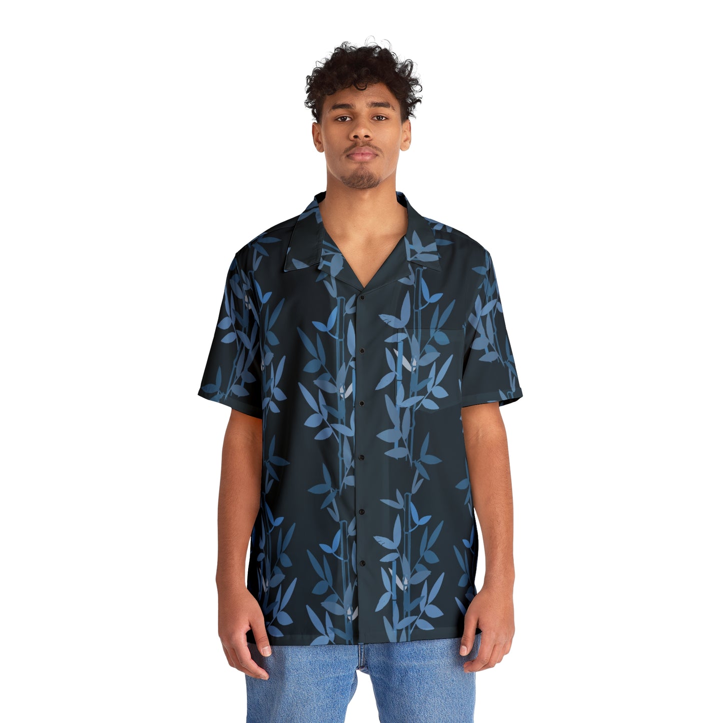 Miniaday Designs Camisa hawaiana para hombre de bambú azul oscuro
