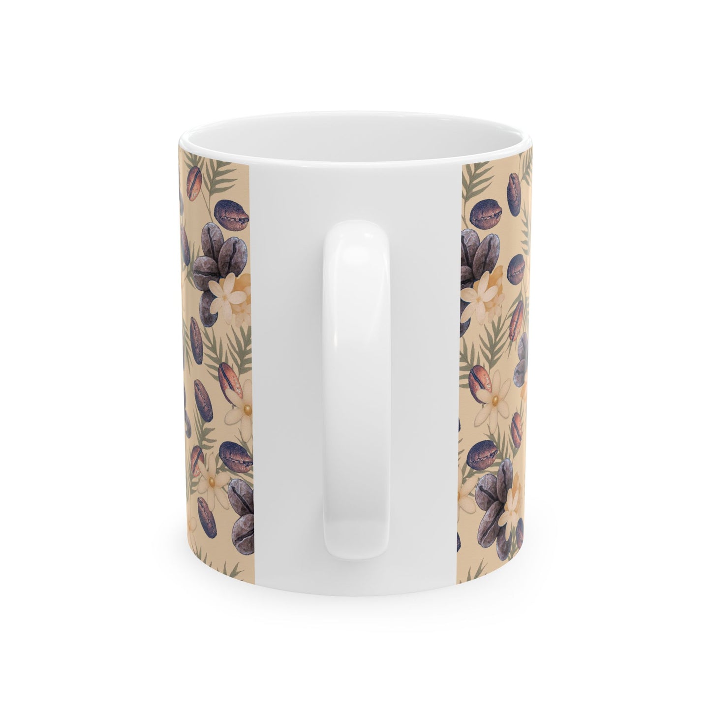 Coffee Beans and Flowers Ceramic Mug, (11oz, 15oz)