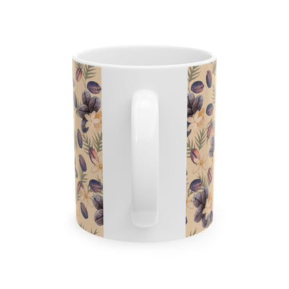 Coffee Beans and Flowers Ceramic Mug, (11oz, 15oz)