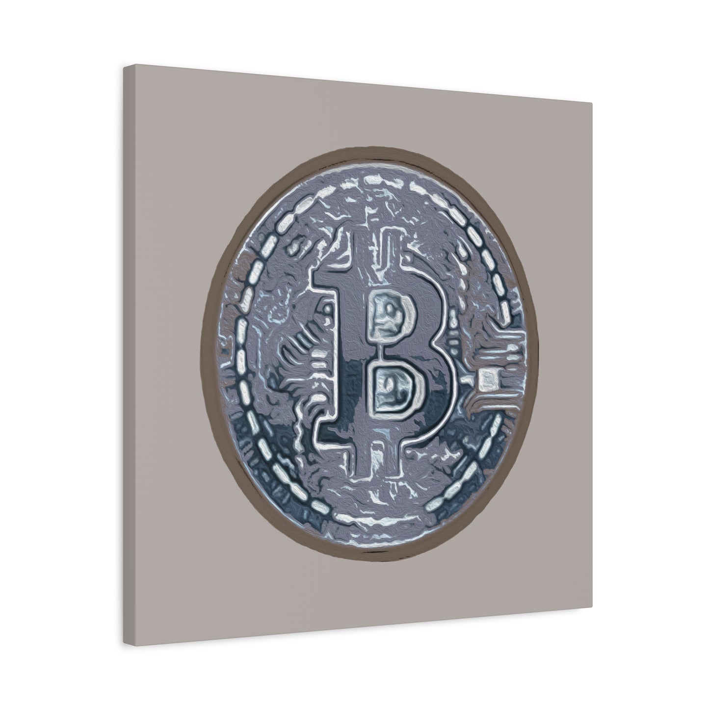 Hand Painted Bitcoin Blue on Brown Matte Canvas, Stretched, 1.25"