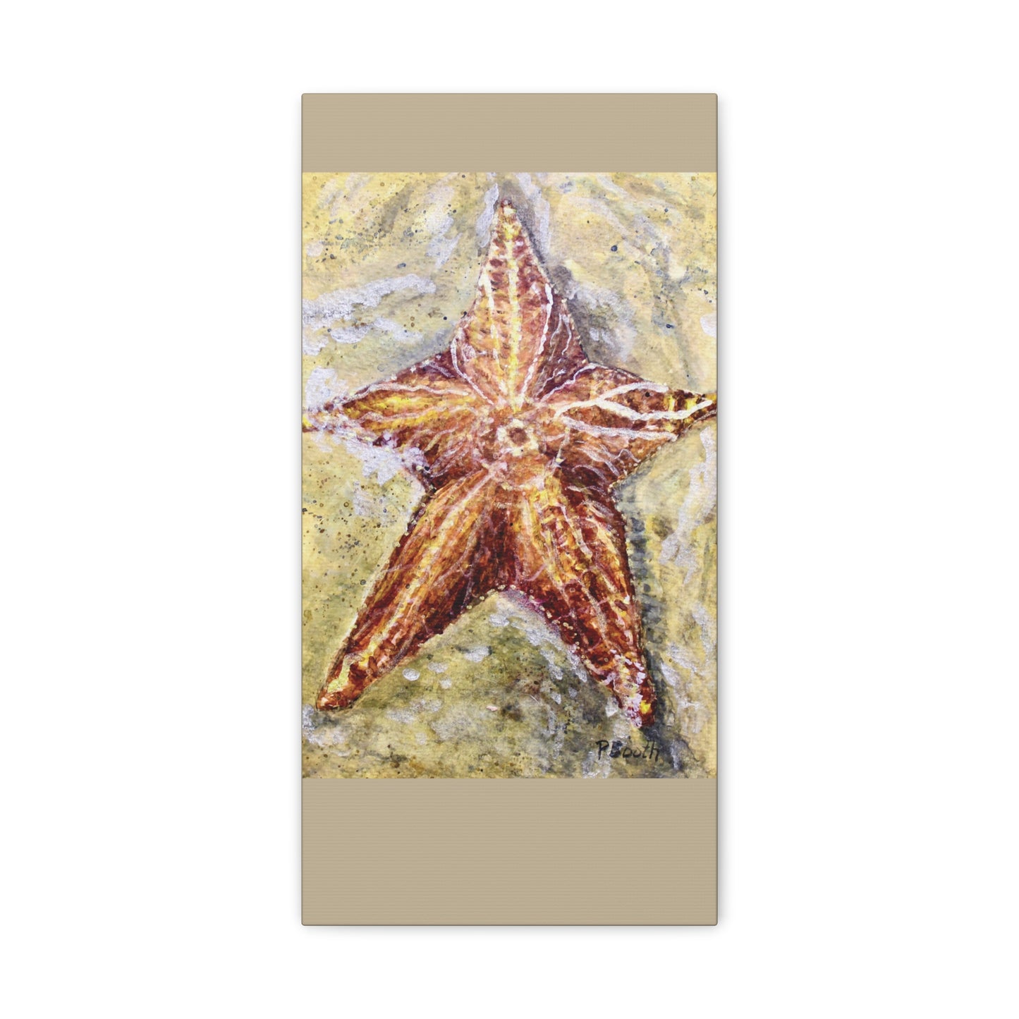 Hand Painted Watercolor Original Starfish Signed Matte Canvas, Stretched, 1.25"