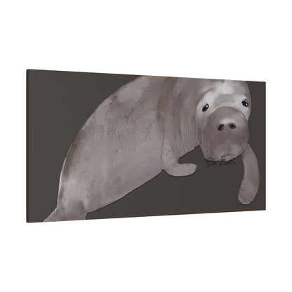 Sweet Hand Painted Manatee Signed Matte Canvas, Stretched, 1.25"
