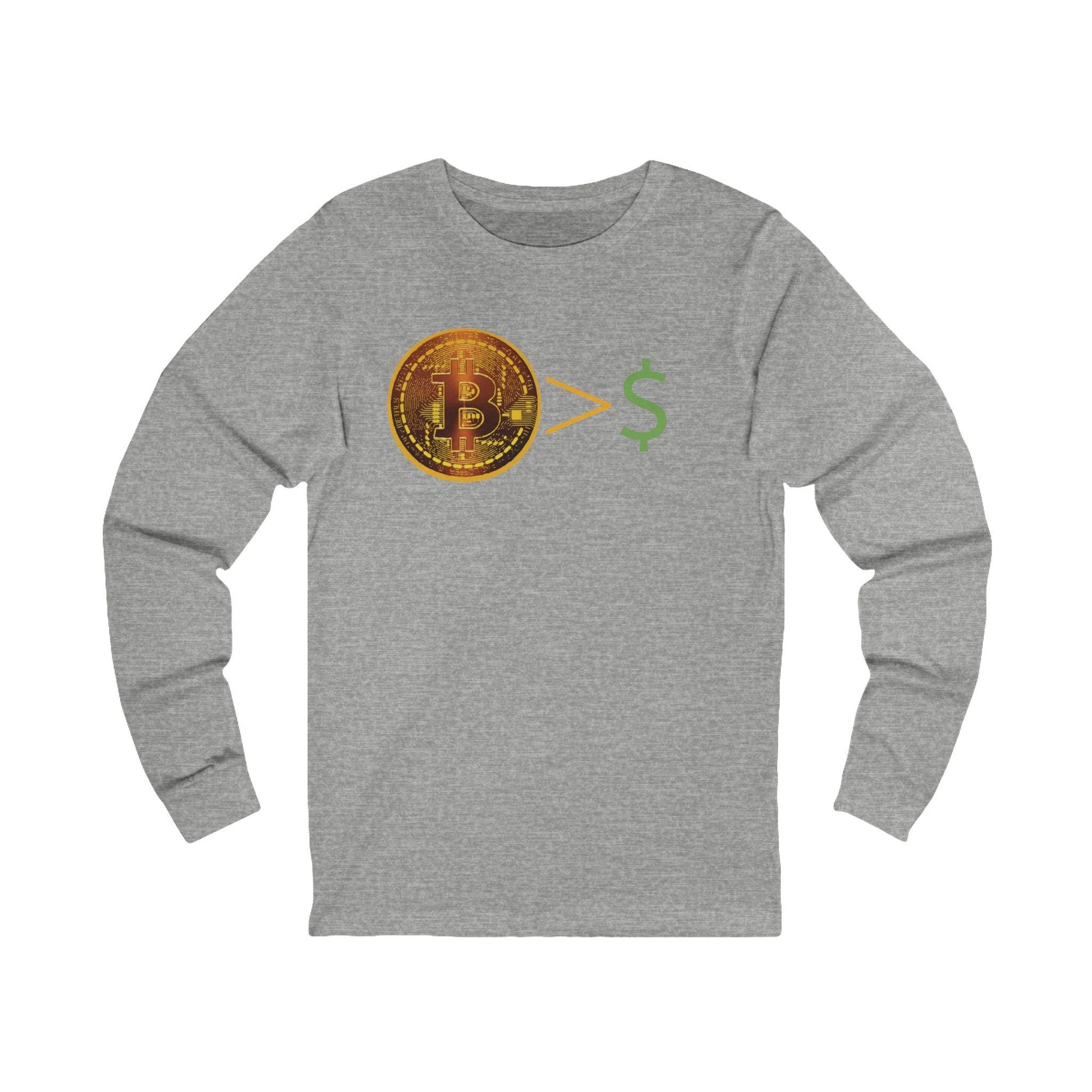 Bitcoin > $ Unisex Jersey Long Sleeve Tee - Miniaday Designs, LLC.