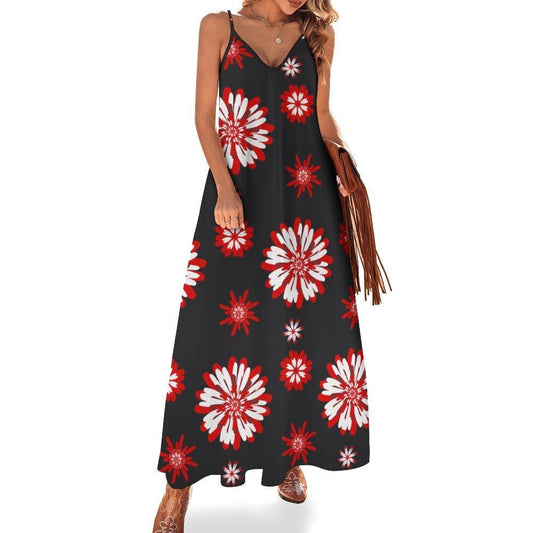 Miniaday Designs Crimson Petal Spaghetti Strap Ankle-Length Dress Long Dress Black - Miniaday Designs, LLC.