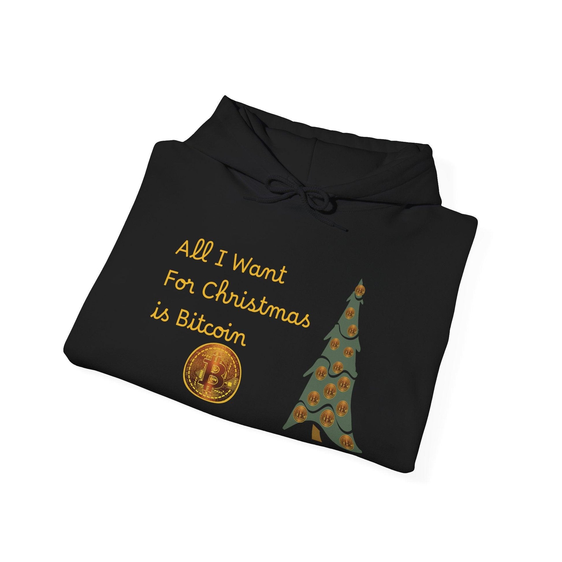 Golden All I Want for Christmas is Bitcoin and Bitcoin Crypto TreeUnisex Heavy Blend™ Hooded Sweatshirt - Miniaday Designs, LLC.