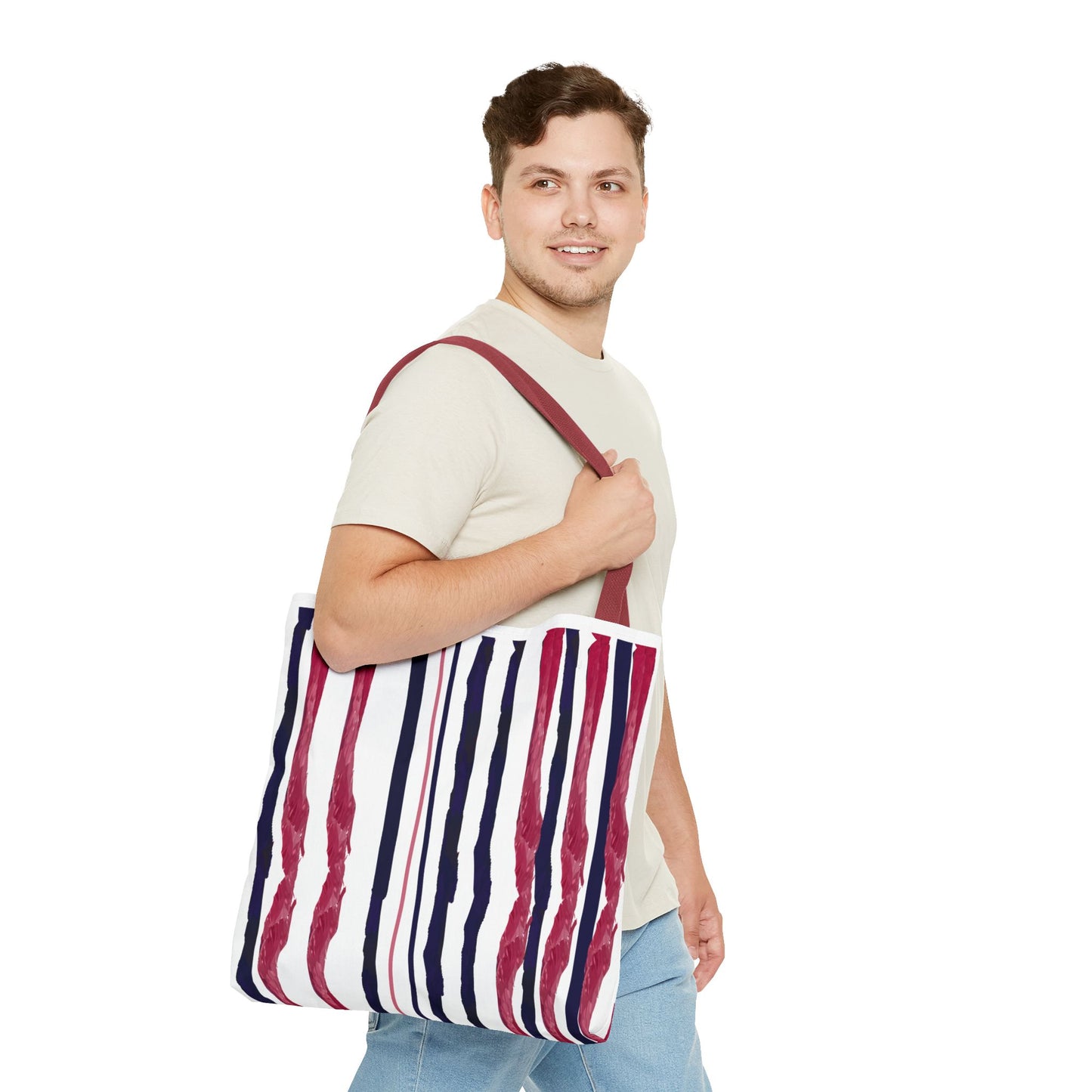 Patriotic Hand Drawn Red White and Blue StripesTote Bag (AOP)