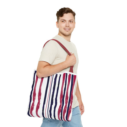 Patriotic Hand Drawn Red White and Blue StripesTote Bag (AOP)