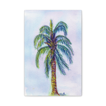 Hand Painted Watercolor Queen Palm Signed Matte Canvas, Stretched, 1.25"