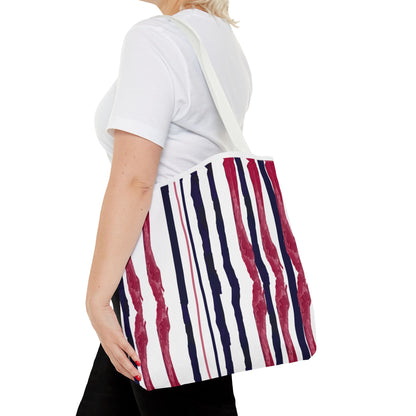Patriotic Hand Drawn Red White and Blue StripesTote Bag (AOP)