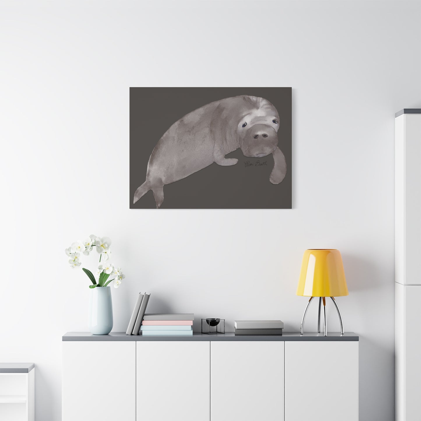 Sweet Hand Painted Manatee Signed Matte Canvas, Stretched, 1.25"