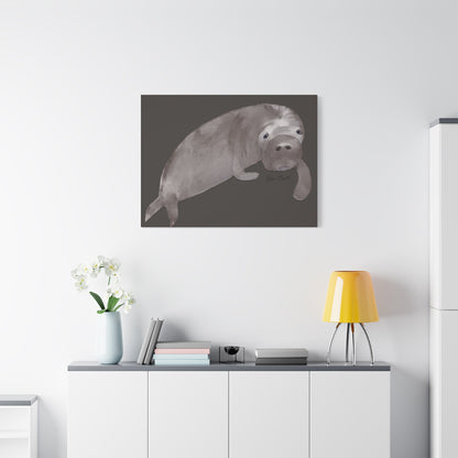 Sweet Hand Painted Manatee Signed Matte Canvas, Stretched, 1.25"
