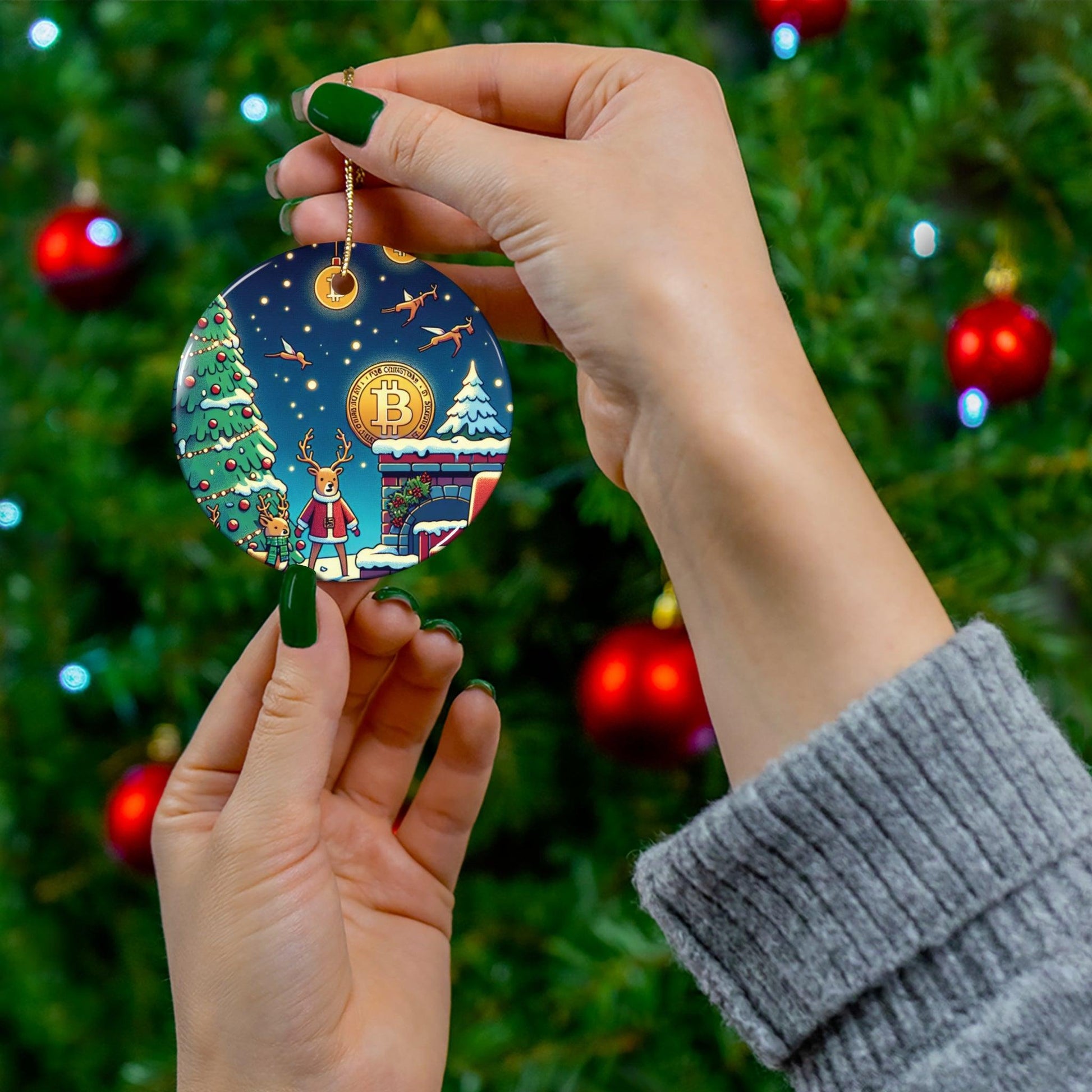 Bitcoin ChristmasCeramic Ornament, 4 Shapes - Miniaday Designs, LLC.