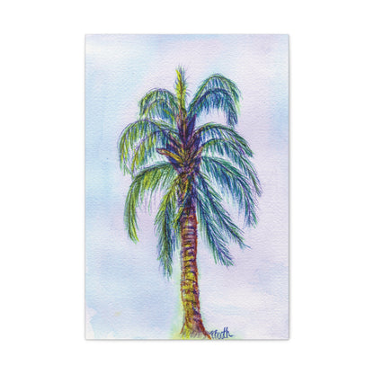 Hand Painted Watercolor Queen Palm Signed Matte Canvas, Stretched, 1.25"