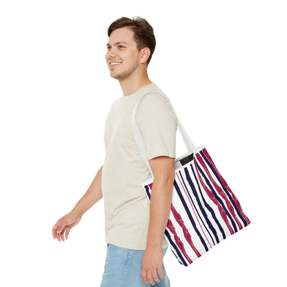 Patriotic Hand Drawn Red White and Blue StripesTote Bag (AOP)