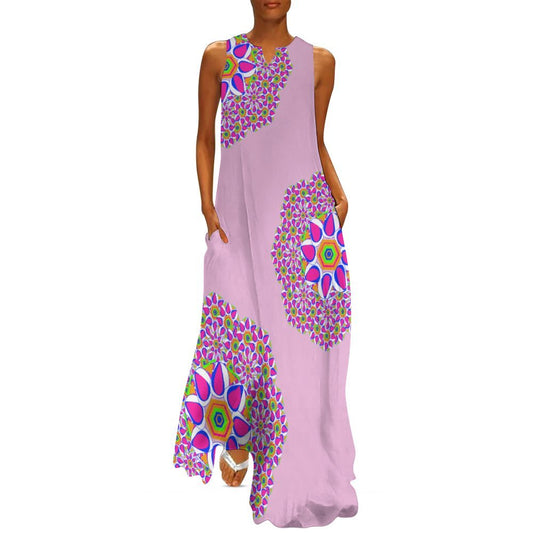 Miniaday Designs Vibrant Kaleidoscope Sleeveless Long Dress (GQ) Pink