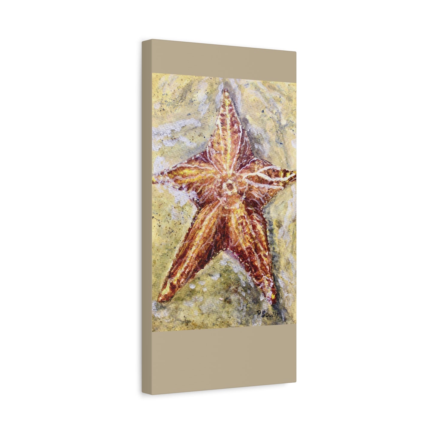 Hand Painted Watercolor Original Starfish Signed Matte Canvas, Stretched, 1.25"