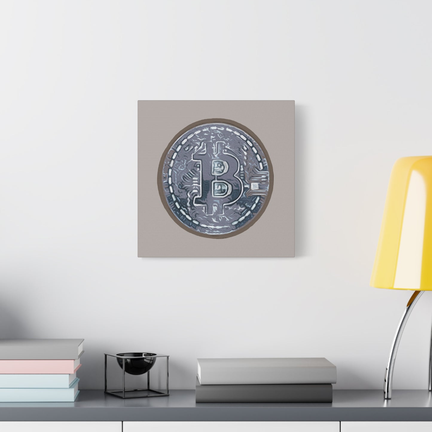 Hand Painted Bitcoin Blue on Brown Matte Canvas, Stretched, 1.25"