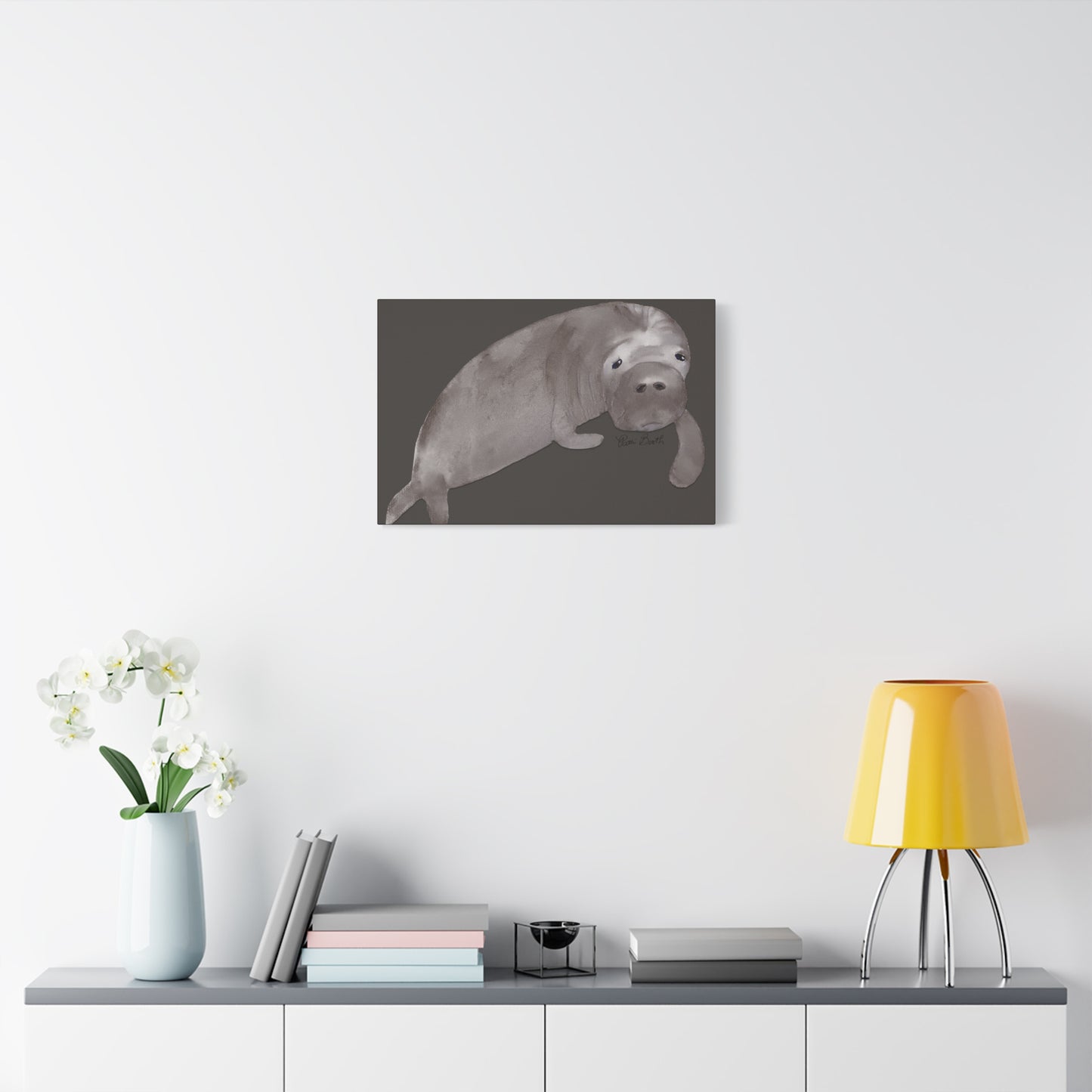 Sweet Hand Painted Manatee Signed Matte Canvas, Stretched, 1.25"