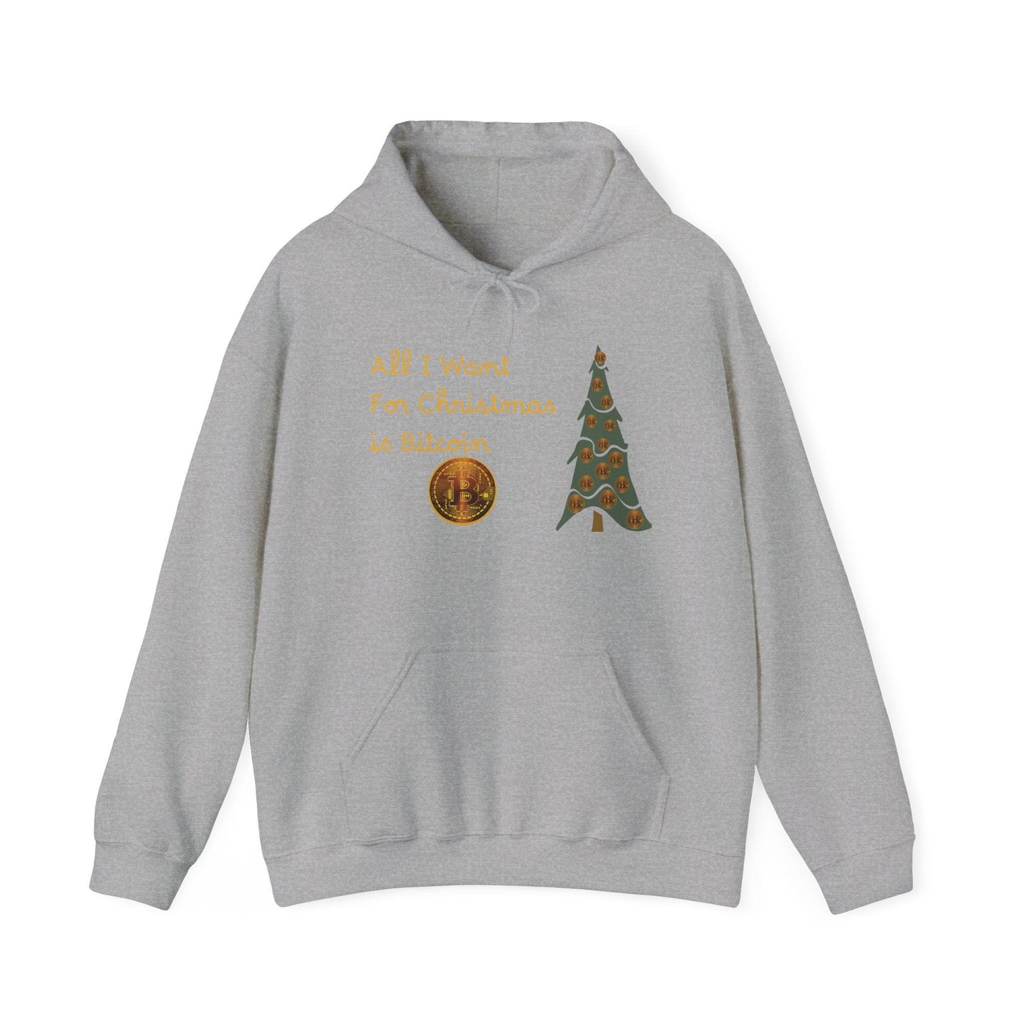 Golden All I Want for Christmas is Bitcoin and Bitcoin Crypto TreeUnisex Heavy Blend™ Hooded Sweatshirt - Miniaday Designs, LLC.