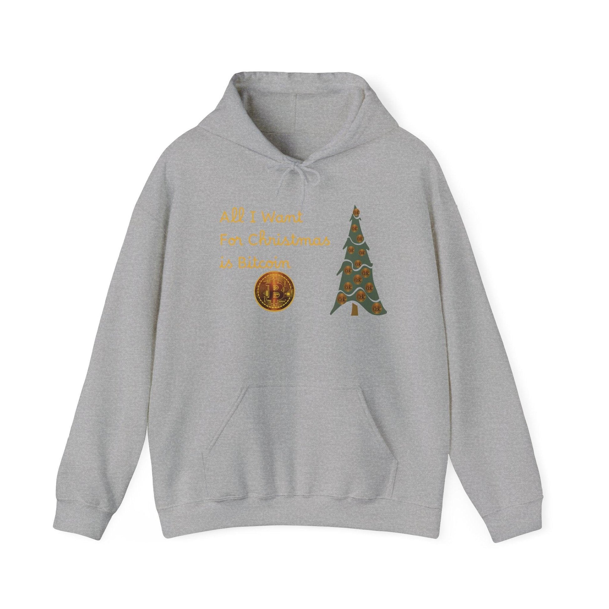 Golden All I Want for Christmas is Bitcoin and Bitcoin Crypto TreeUnisex Heavy Blend™ Hooded Sweatshirt - Miniaday Designs, LLC.