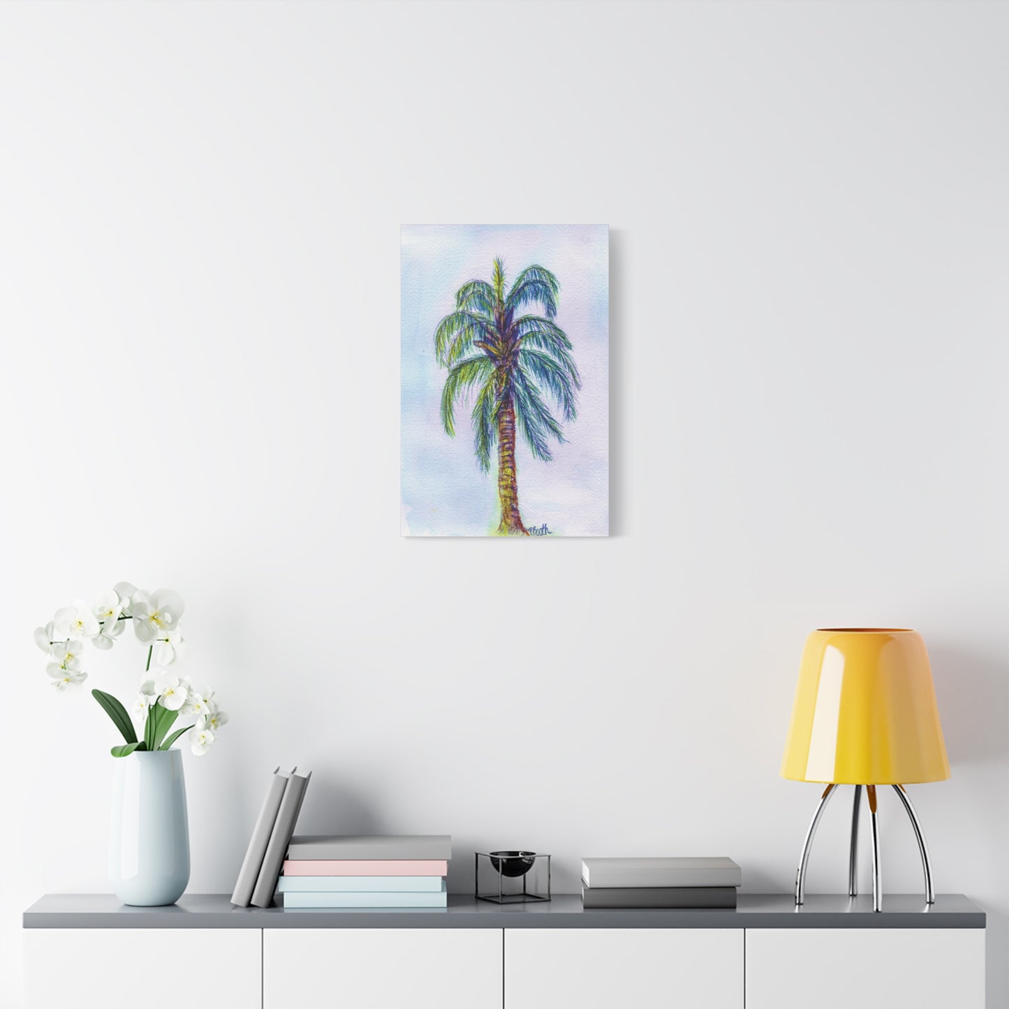 Hand Painted Watercolor Queen Palm Signed Matte Canvas, Stretched, 1.25"