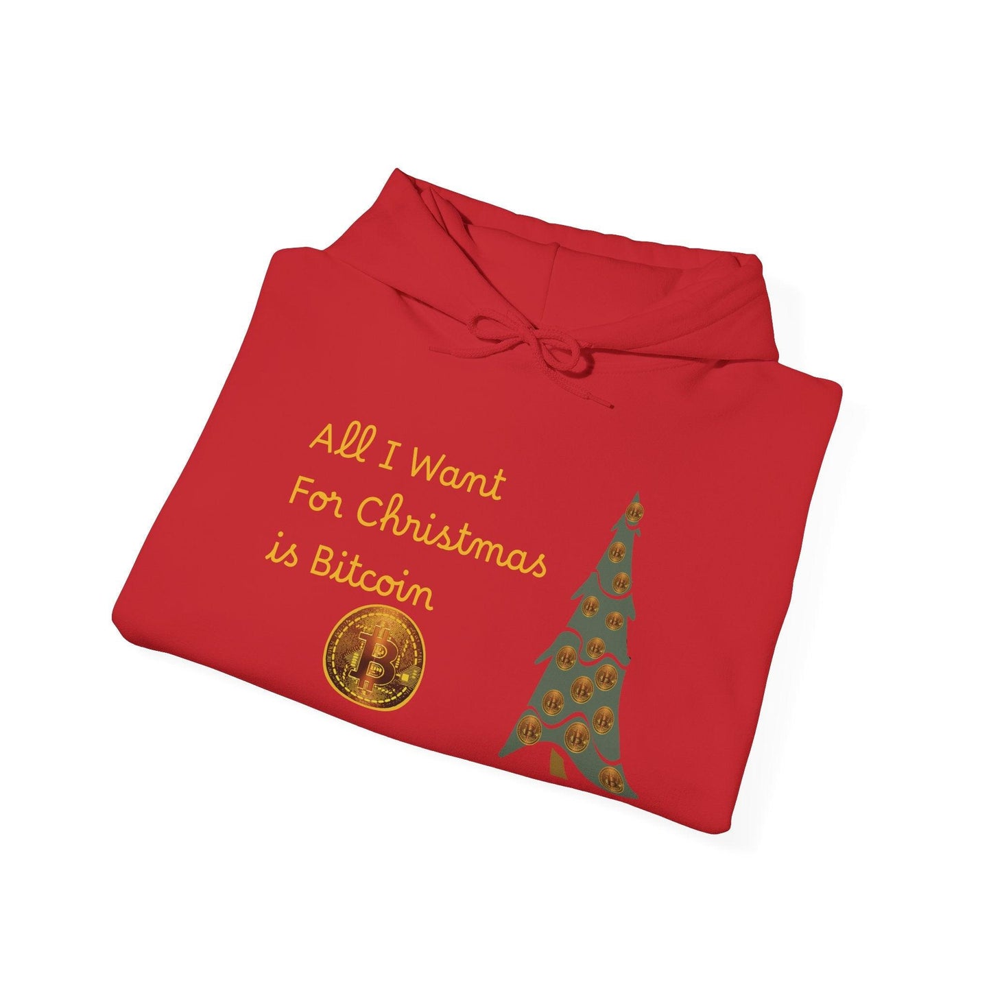 Golden All I Want for Christmas is Bitcoin and Bitcoin Crypto TreeUnisex Heavy Blend™ Hooded Sweatshirt - Miniaday Designs, LLC.