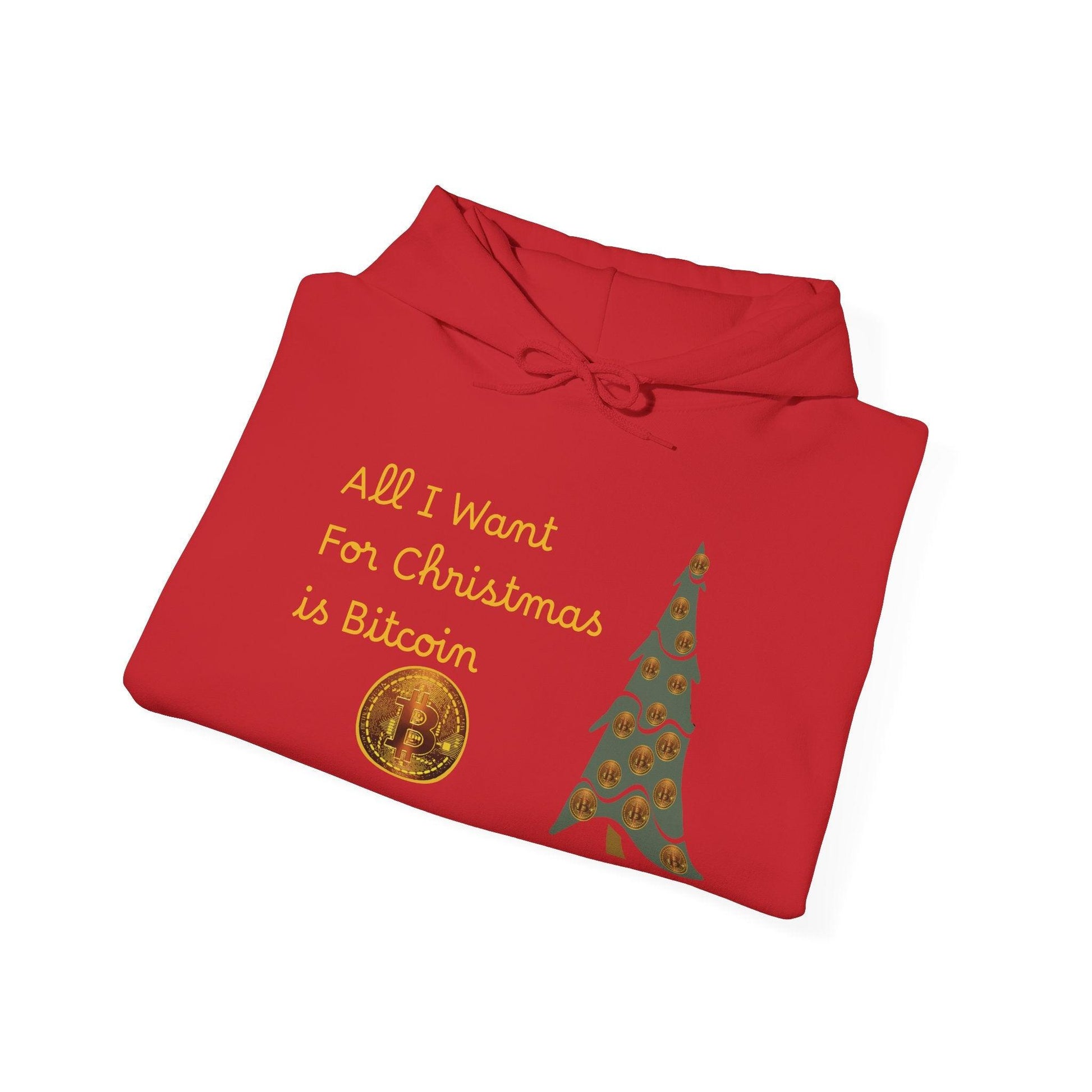 Golden All I Want for Christmas is Bitcoin and Bitcoin Crypto TreeUnisex Heavy Blend™ Hooded Sweatshirt - Miniaday Designs, LLC.