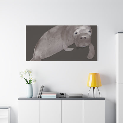 Sweet Hand Painted Manatee Signed Matte Canvas, Stretched, 1.25"