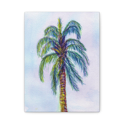 Hand Painted Watercolor Queen Palm Signed Matte Canvas, Stretched, 1.25"