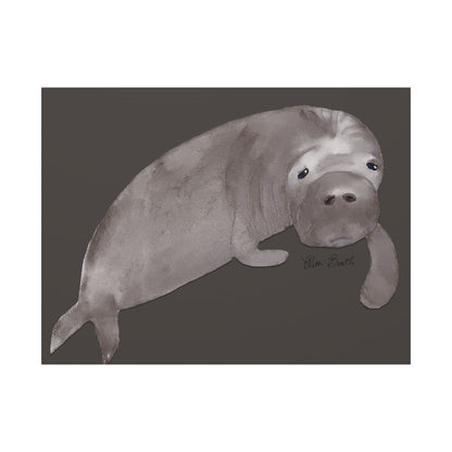 Sweet Hand Painted Manatee Signed Matte Canvas, Stretched, 1.25"
