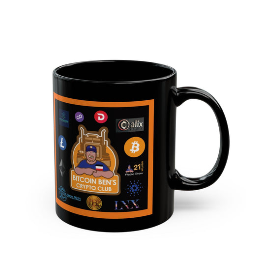 Bitcoin Ben Crypto Club and Icons Black Mug (11oz) - Miniaday Designs, LLC.