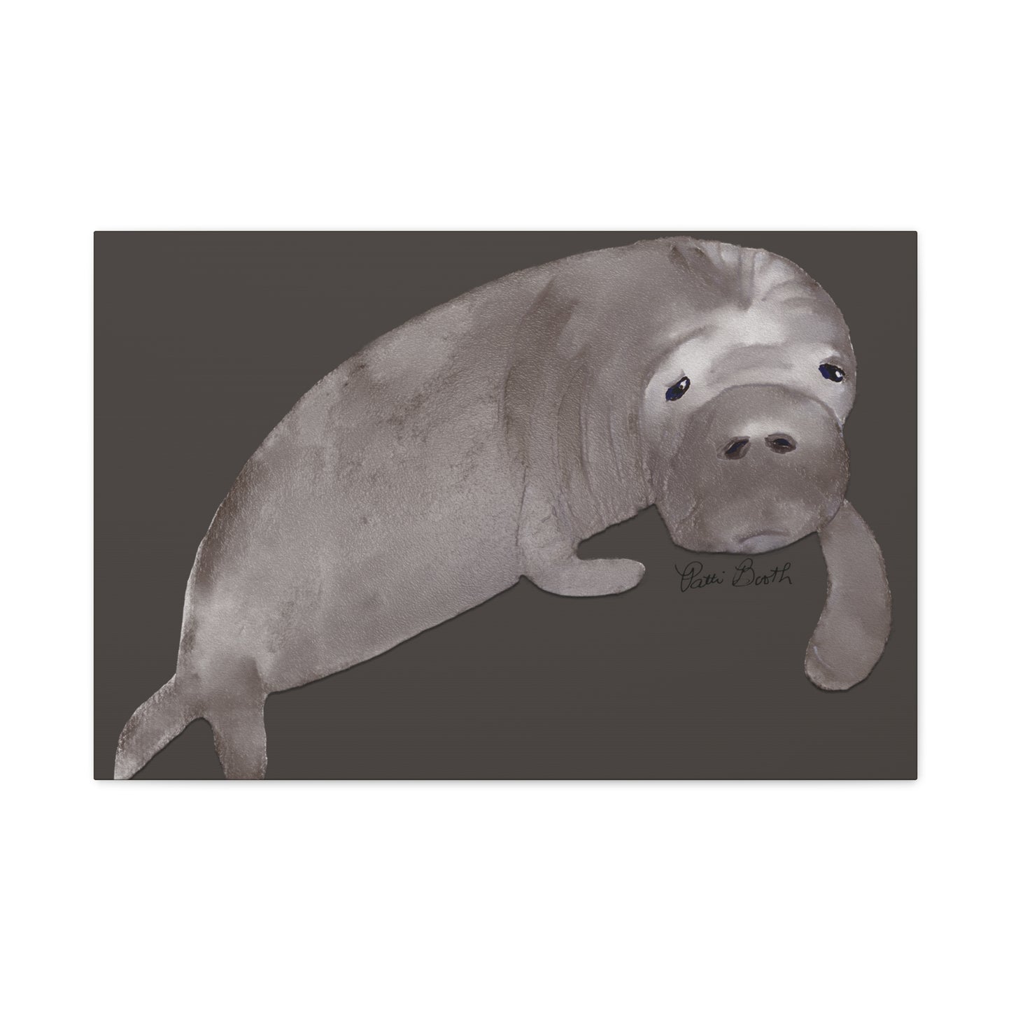Sweet Hand Painted Manatee Signed Matte Canvas, Stretched, 1.25"