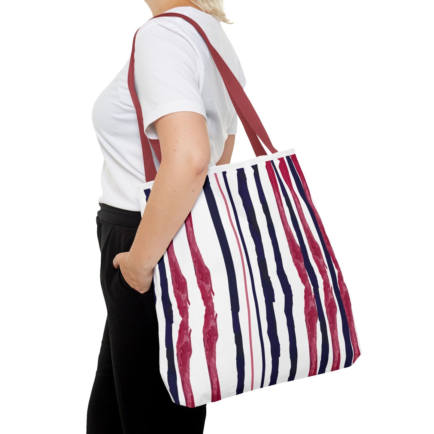 Patriotic Hand Drawn Red White and Blue StripesTote Bag (AOP)